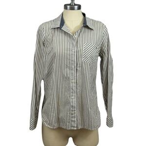 TOMMY HILFIGER women’s white and grey long sleeve classic striped button down